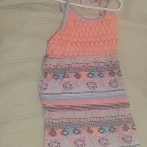 Coral and light blue dress